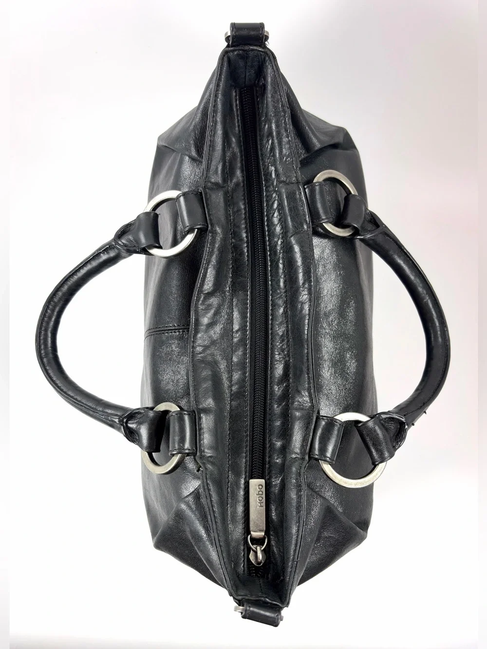 HOBO International Black Distressed Leather Convertible Shoulder Tote Bag